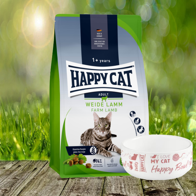 Happy Cat Culinary Adult Weide-Lamm 10 kg + Futtertonne gratis dazu!